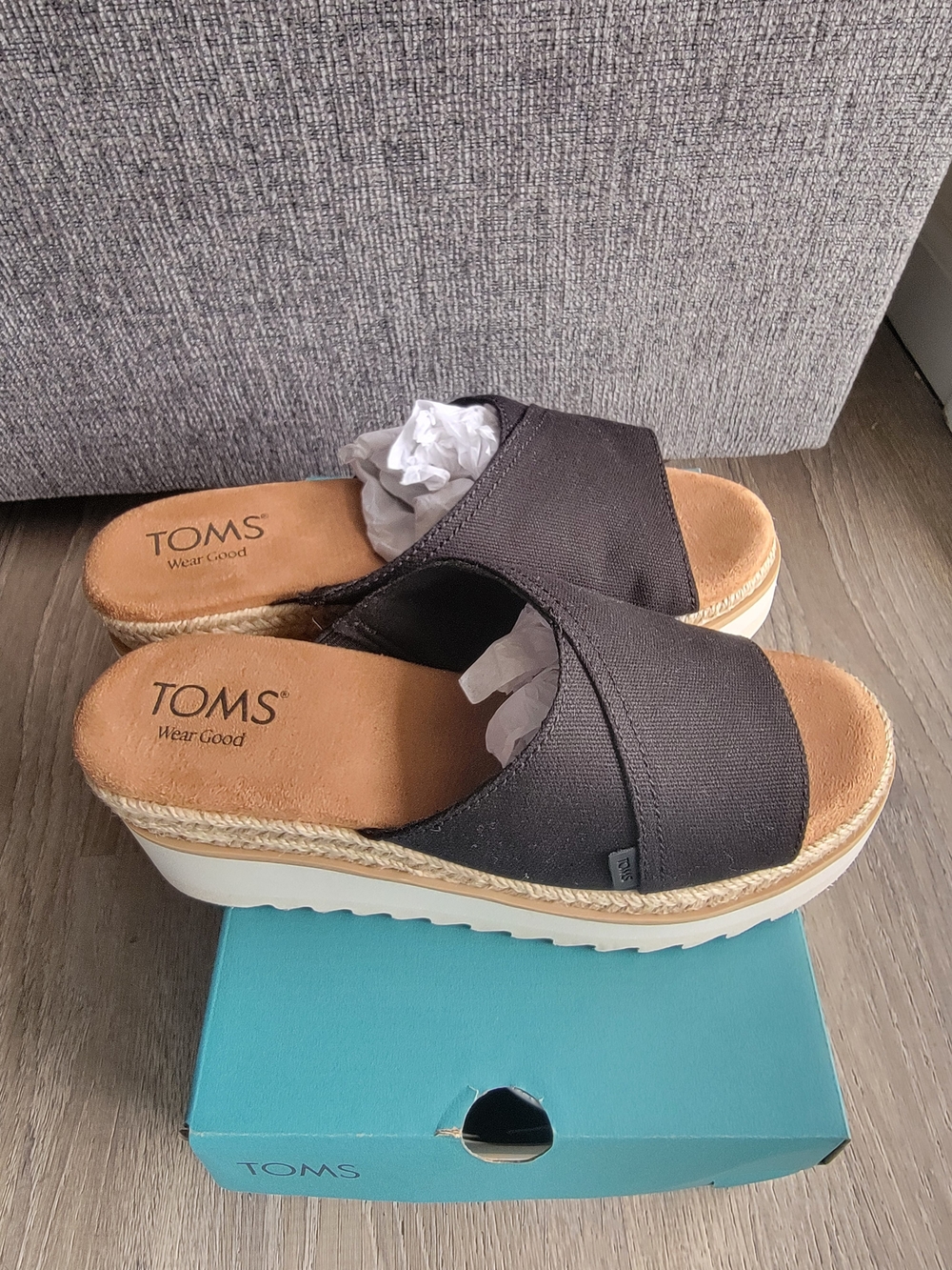 TOMS Carmen Black Canvas Platform Slide Mules